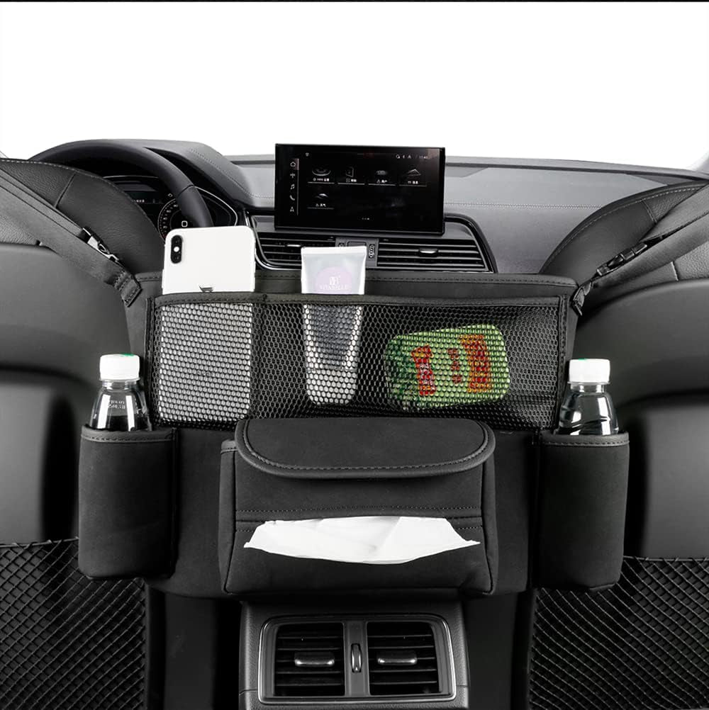 JEYODA Car Handbag Holder between Seats Suede Large Capacity Car Purse Holder Automotive Consoles & Organizers for Document Phone Storage Car Organizer(1925-Style 2 Black)