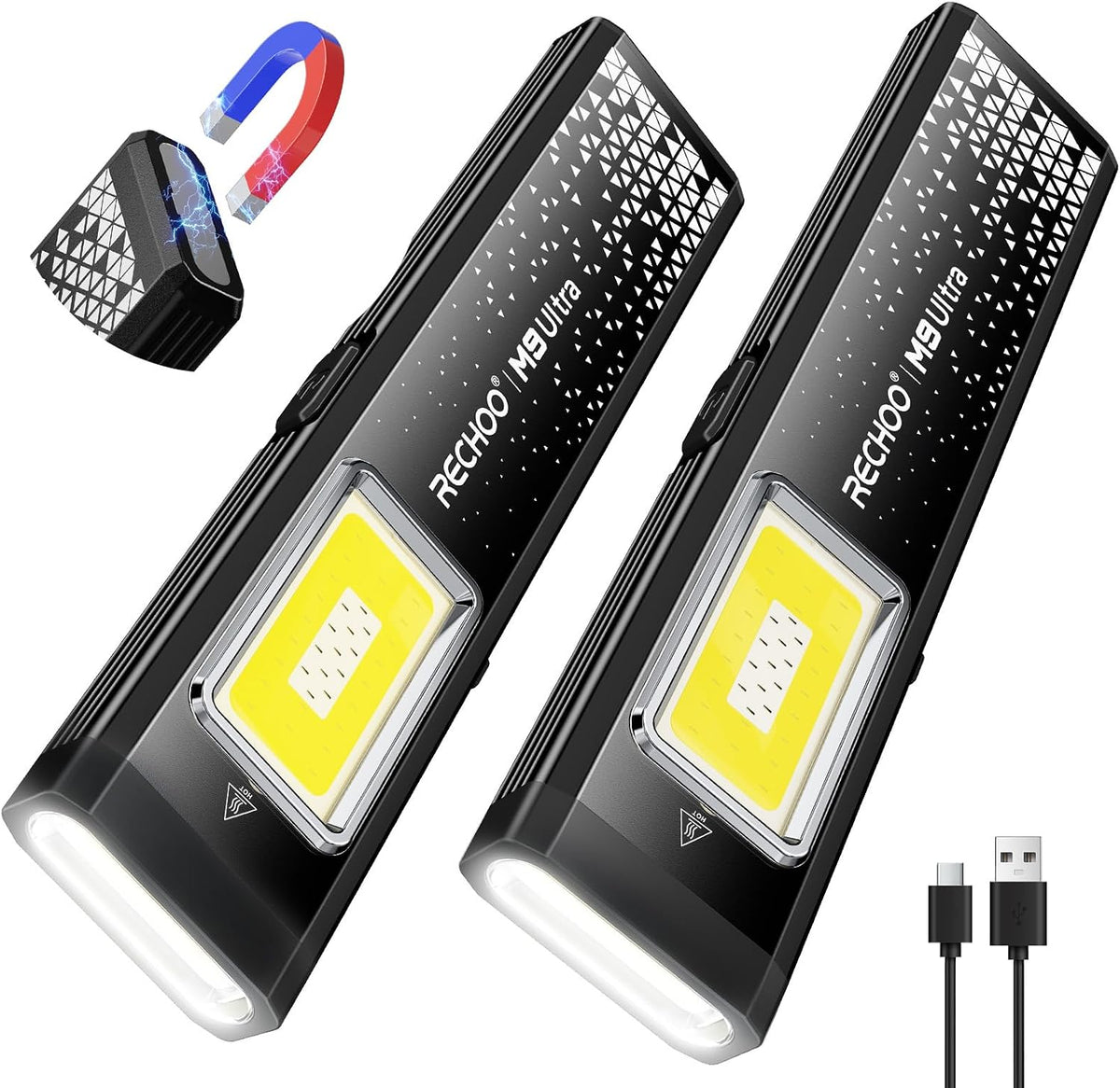RECHOO Flat EDC Flashlight Rechargeable, 8-Mode Slim Pocket Flashlight with Magnetic Base & Clip, Lightweight Mini Rechargeable Flashlights for Home, Work, Camping, Car Repair & Emergencies