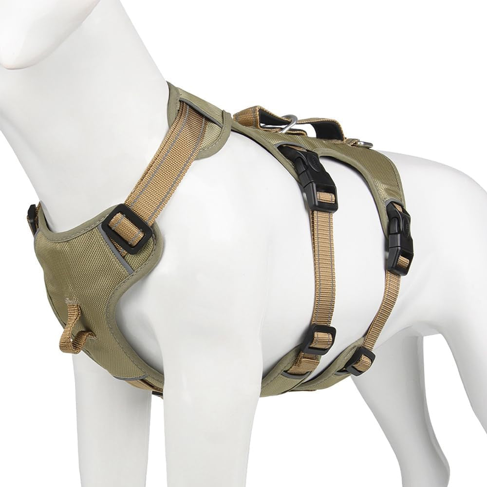 Tactical No Pull Dog Harness, Adjustable Reflective Anti-Escape Pet Vest with Handle for Easy Control, Comfortable Padded Chest Strap for Walking Training, L:61-99 Lbs (Chest:21-28",Neck:18-25")