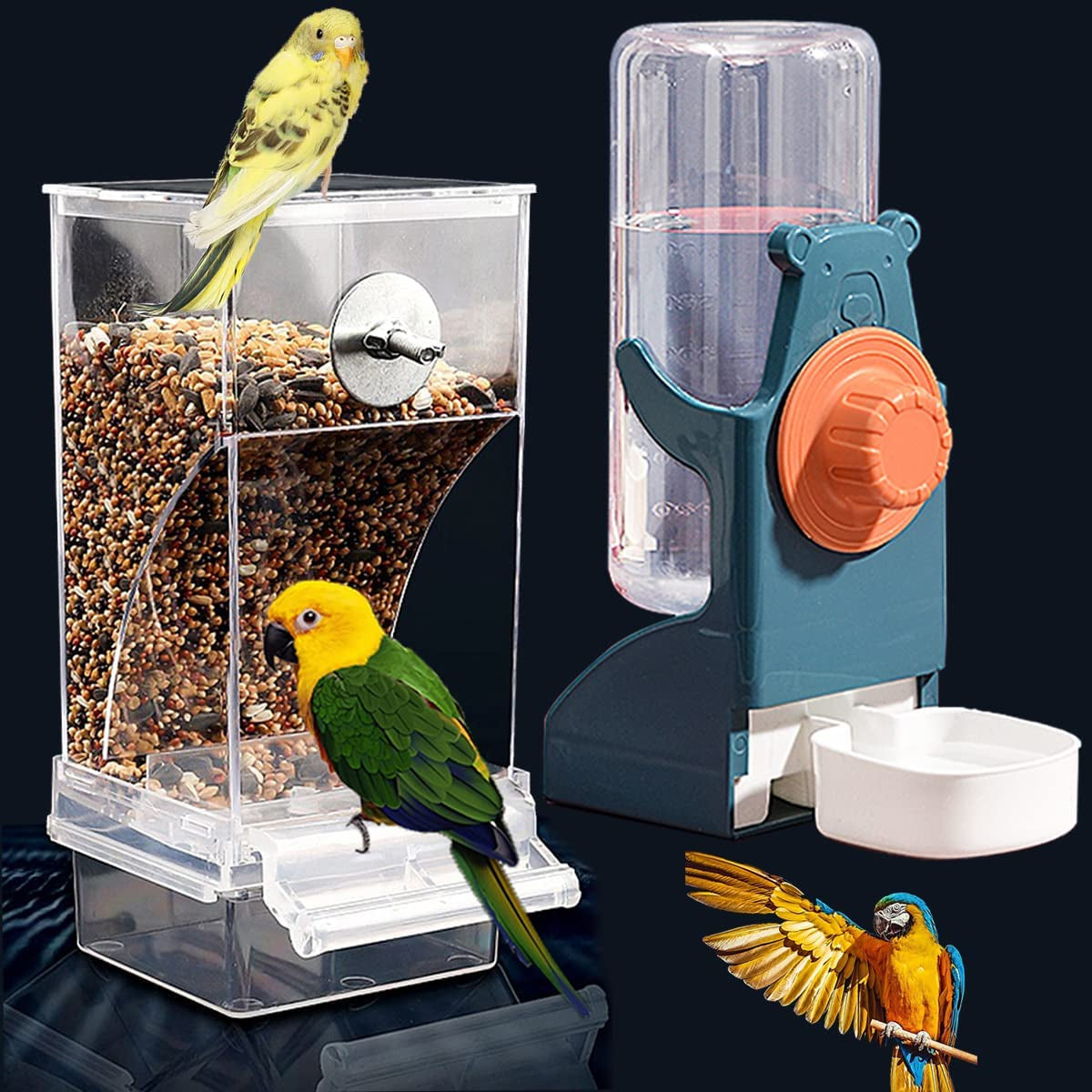 Kenond No Mess Bird Feeders Water Dispenser Set,Automatic Feeders for Cage