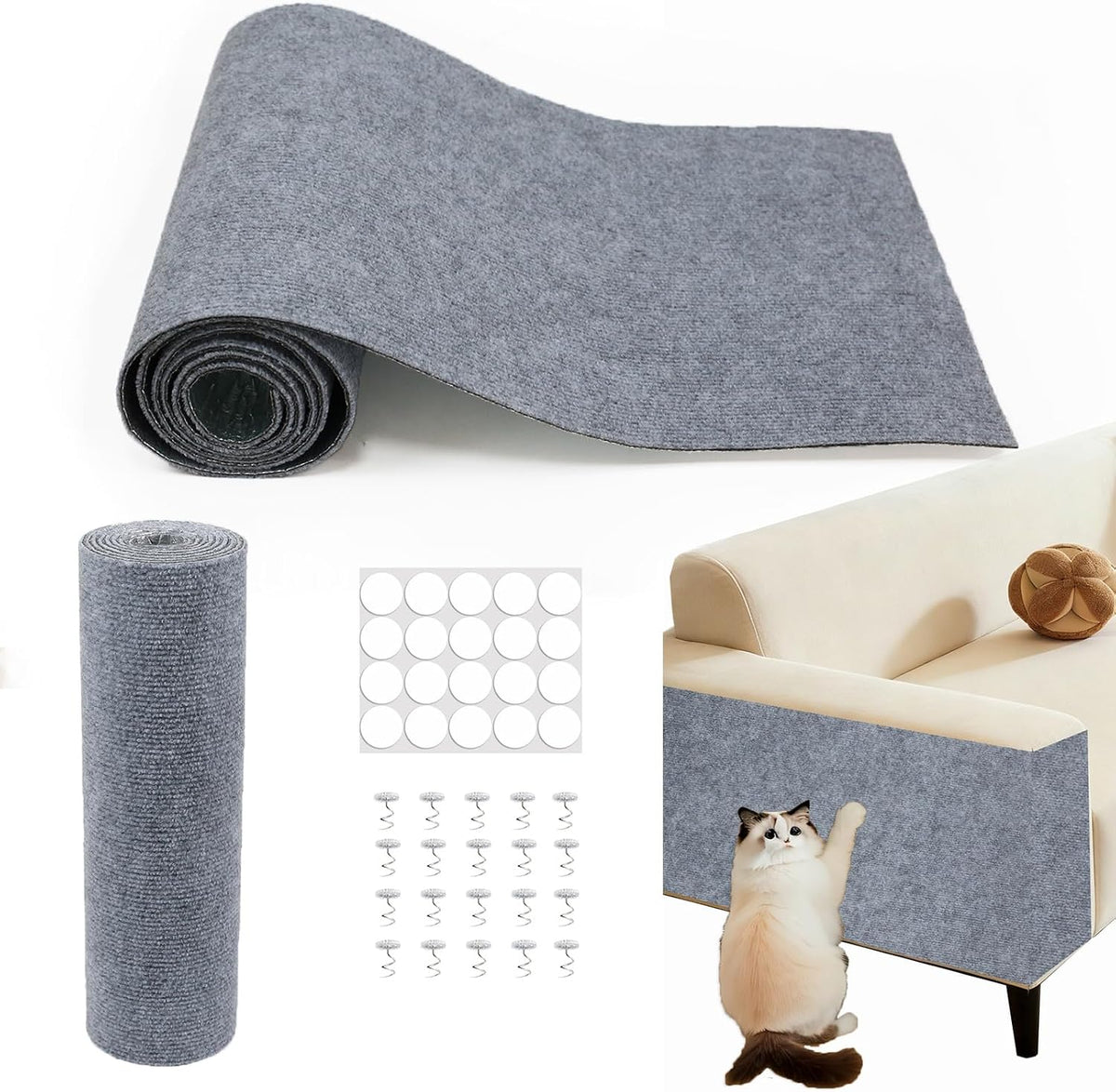 78.8"X15.8" Cat Scratch Furniture Protector,Light Grey Adhesive Cat Scratching Mat,Diy Cat Scratch Protection Pad for Couch, Bed,Carpet,Door & Cat Scratching Post(Light Grey)