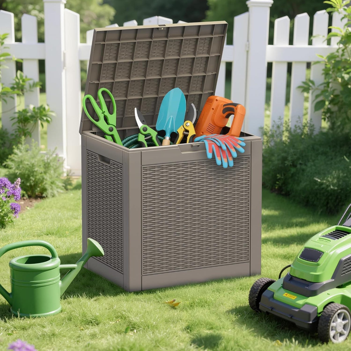 Outdoor Storage Waterproof Deck Box for Patio (30 Gallon, Grey)