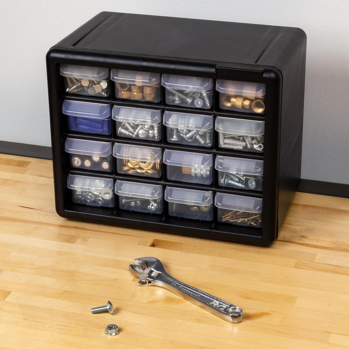 Akro-Mils 10116, 16 Drawer Plastic Parts Storage Hardware and Craft Cabinet, 10-1/2-Inch W X 6-1/2-Inch D X 8-1/2-Inch H, Black