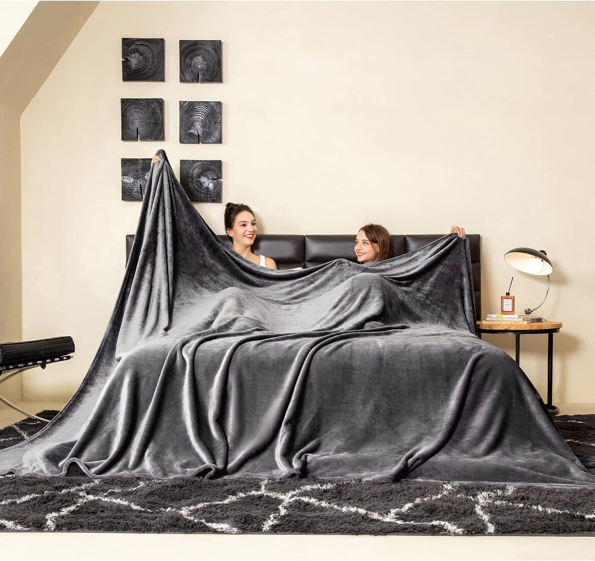 COOVA Oversized King Fleece Blanket 120X120 Inches, Soft Cozy Warm Giant Extra Large 10'X10' Blanket for Bed, Sofa, Couch,Travel, Camping, California Huge Flannel Big Throw Blanket, Dark Grey
