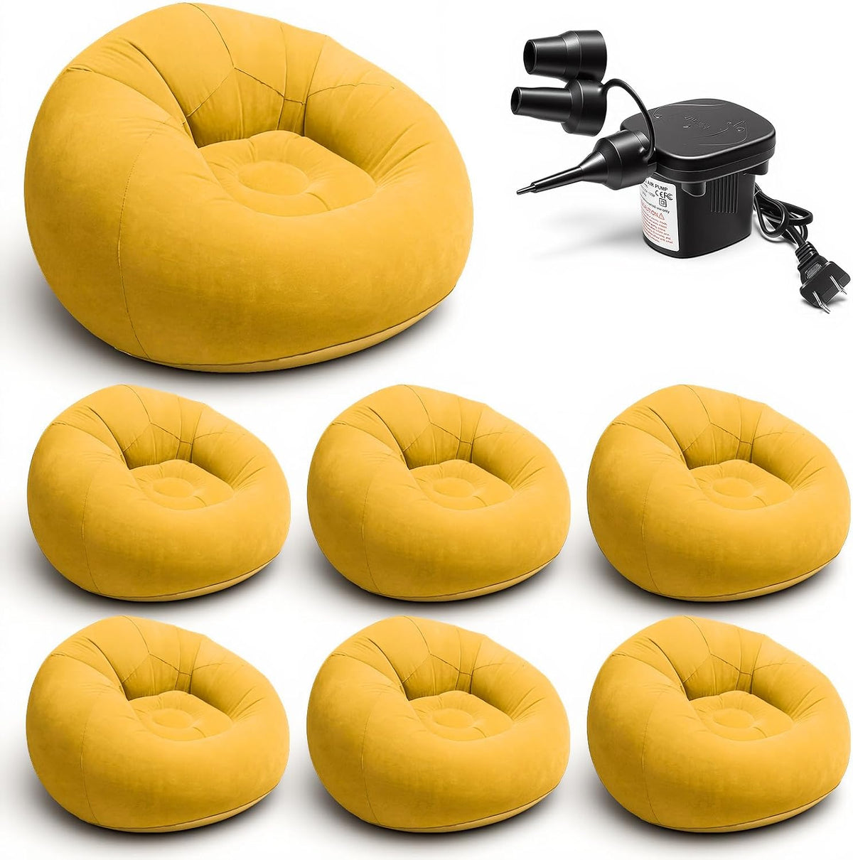 6 Pcs Inflatable Bean Bag Chairs with Electric Air Pump, Giant Blow up Couch, Outdoor Folding Beanbag Chairs for Adults, Portable Lounger Air Sofa Lazy Sofa Seating for Movie Night Home Camping(Orange