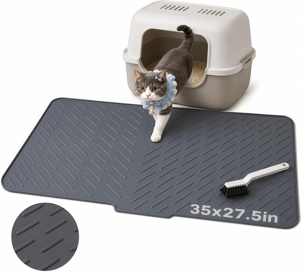 Iplusmile Cat Litter Mat, 35"X27" Extra Large Litter Box Silicone Mat, Gray