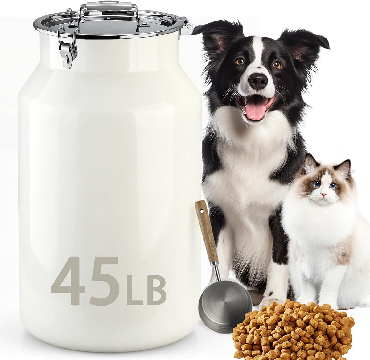 Dog-Cat Food Storage Container 45 Lb, Large Stainless Steel Bin