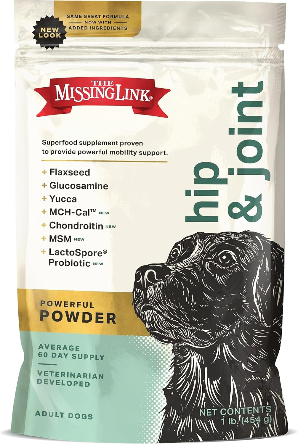 The Missing Link Hip & Joint + Probiotics Supplement 1Lb Bag - Superfood Powder for Dog Cartilage & Bone Health, Joint Mobility & Flexibility