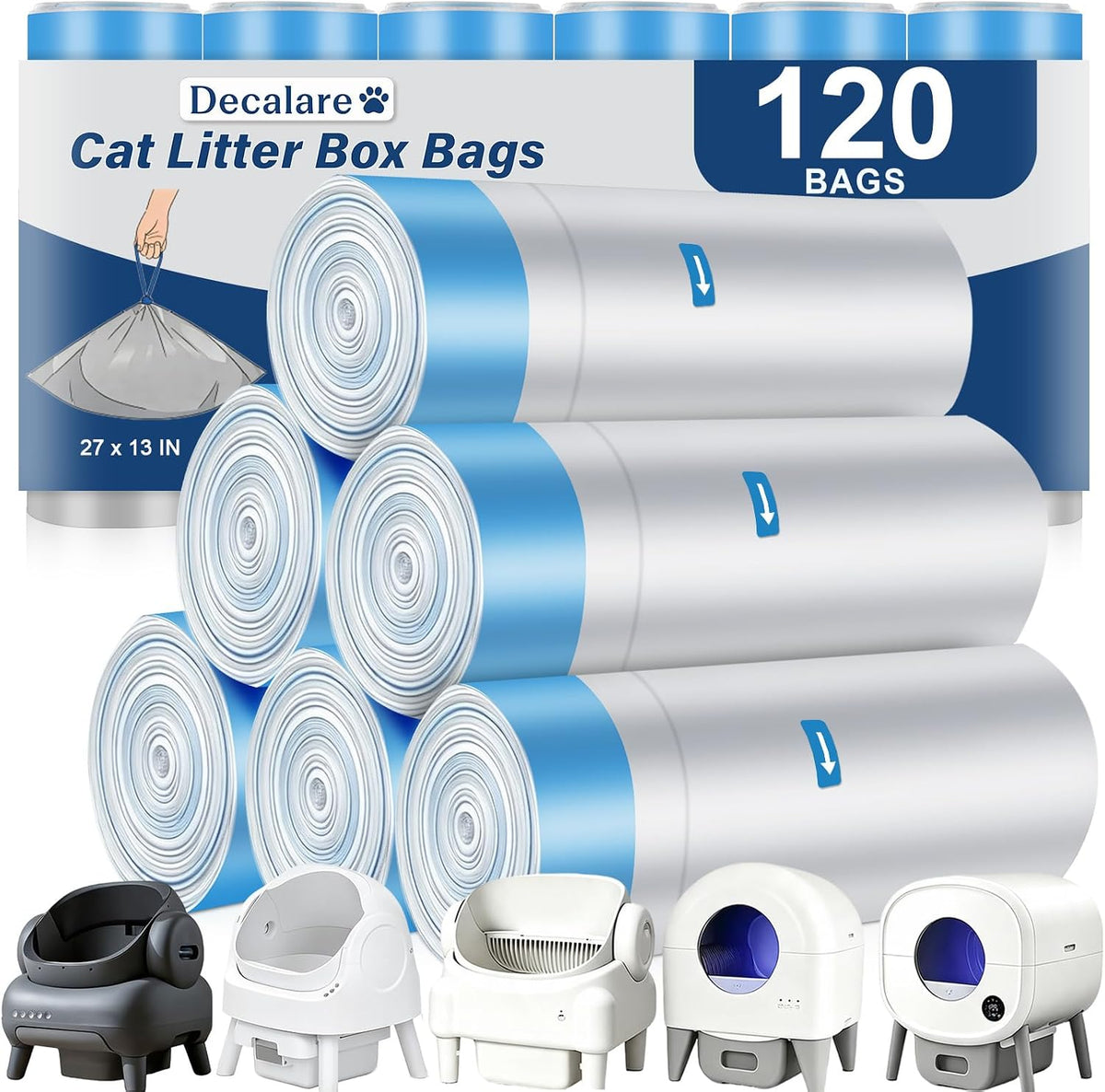 120 Count 27"X13" Cat Litter Bags for Petpivo 11/12 & Neaksm1 Litter Boxes