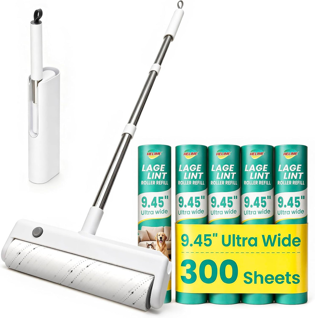 Large Lint Roller for Pet Hair, 9.45In Wide Floor Sticky Roller Long Handle