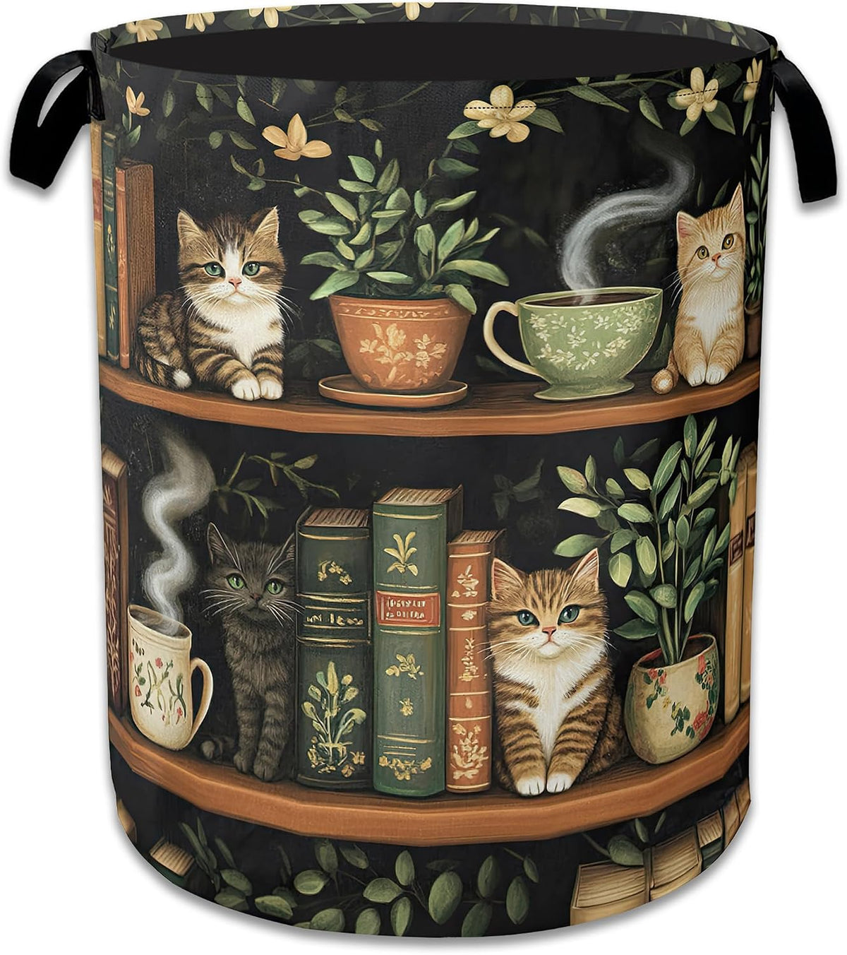 Cute Cat Laundry Basket,Foldable Oxford Cloth Bookshelf Laundry Hamper with Handle, 20.8"X16" Portable Clothes Storage Basket Bag for Laundry Room/Bathroom/Bedroom/Dormitories