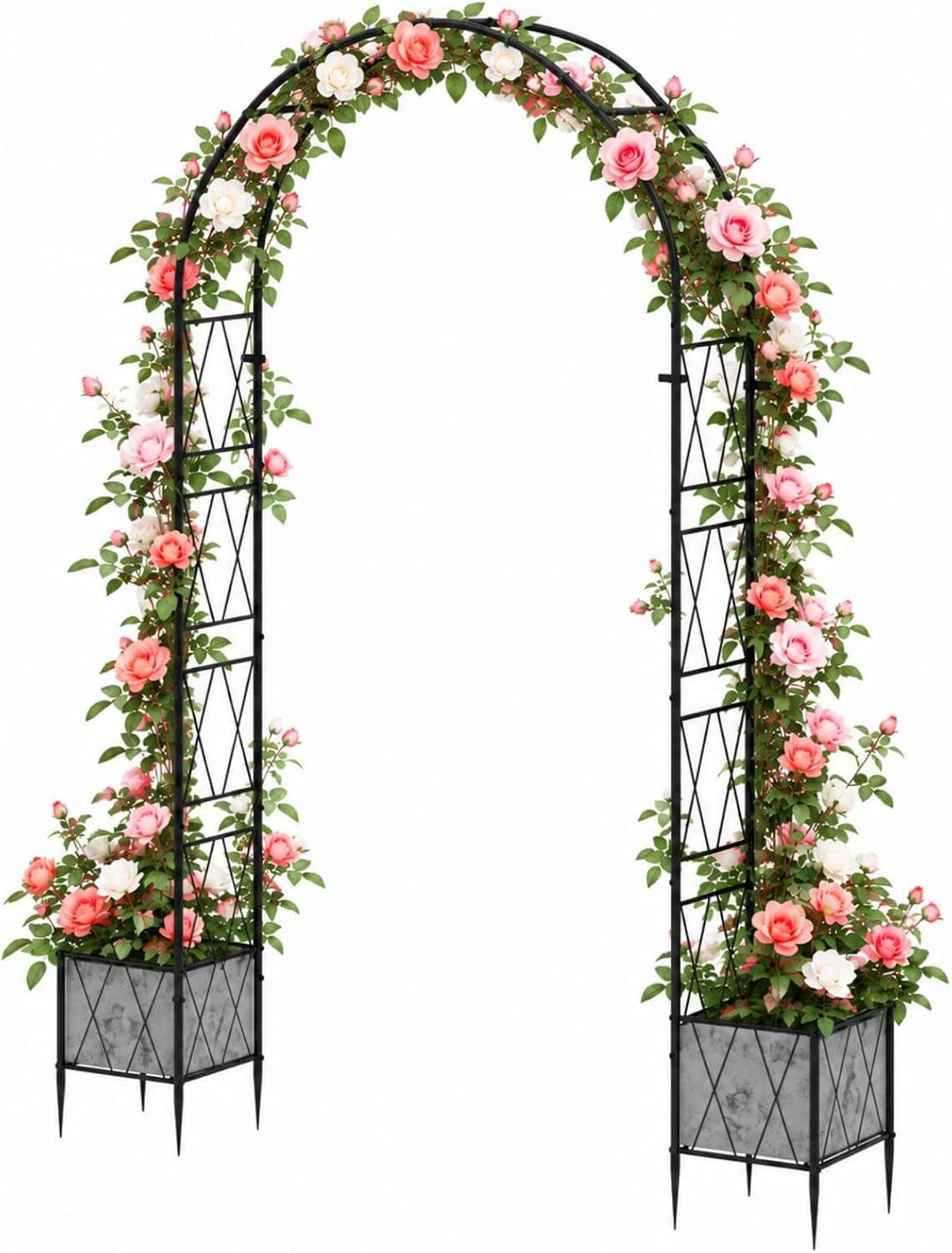 Garden Arch Arbor Trellis with Planter Boxes 8.2 Ft Metal Arch Trellis