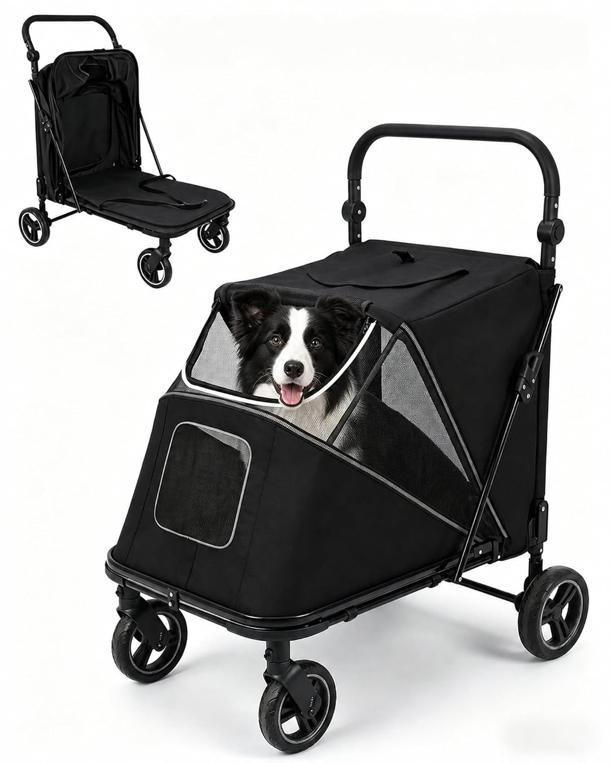 Dog Stroller for Medium Dogs 110Lbs, Easy Entry Pet Stroller-Black