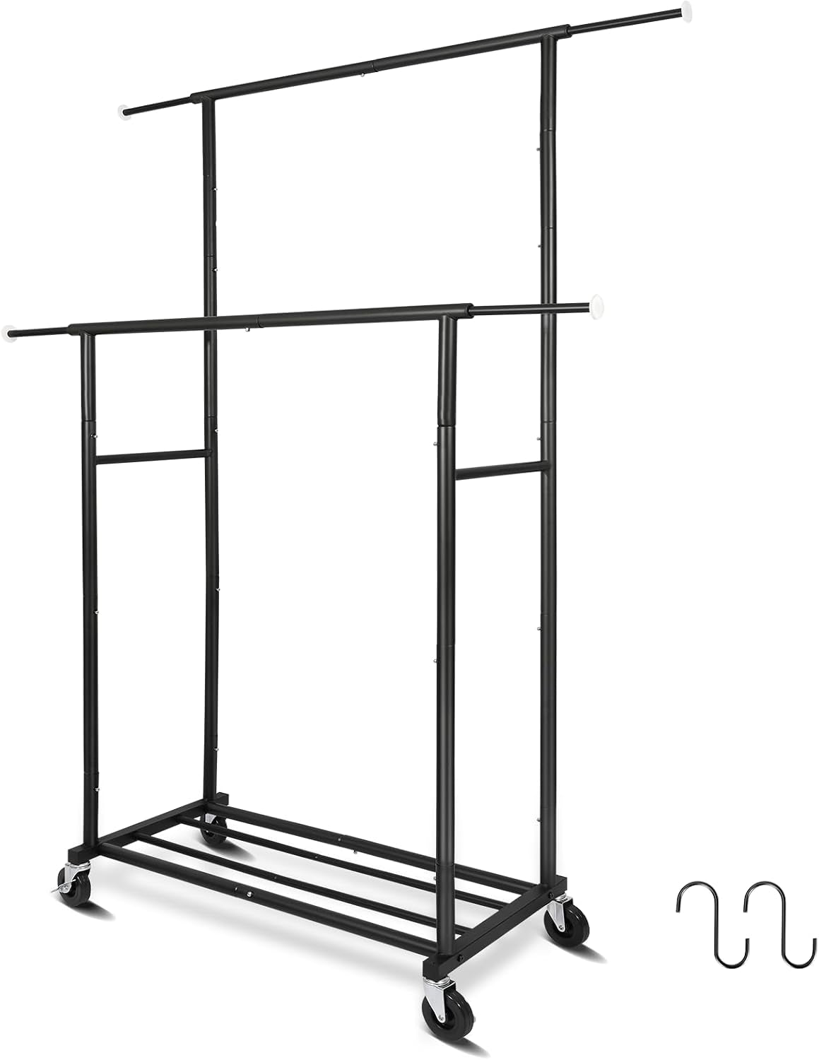 Fishat 48"W X 15"D X 67"H Portable Black Double Rods Garment Clothes Rack