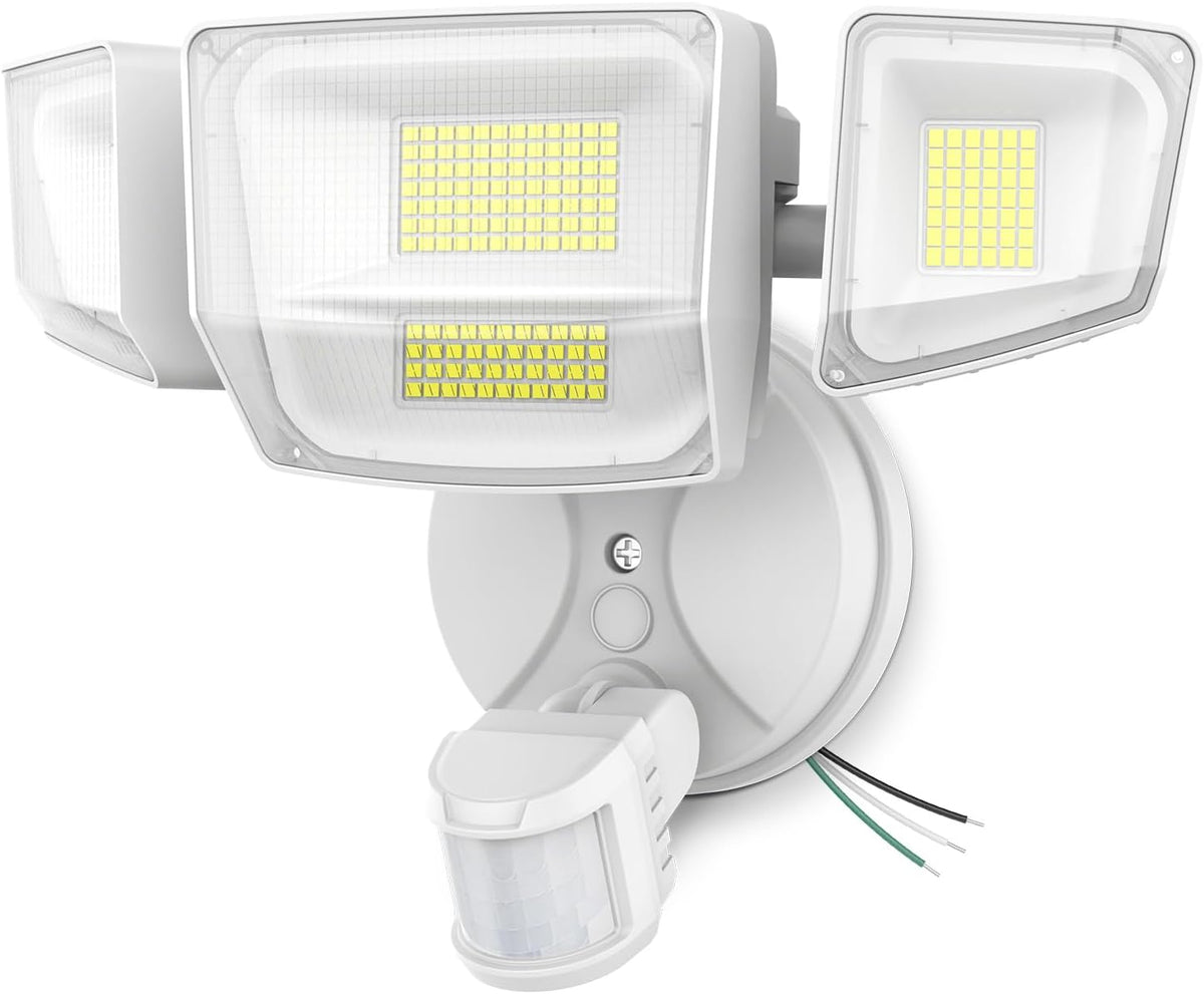 Onforu 90W 10000LM LED Motion Sensor Outdoor Lights, 4-Head Dusk to Dawn Outdoor Lighting, Hardwired Flood Lights, IP66 Waterproof 6500K Security Floodlight for outside (White)