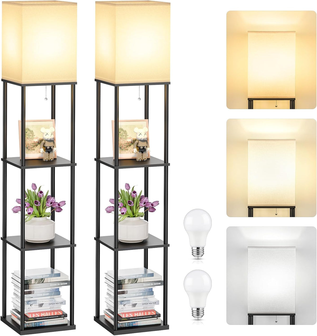 Coucrek 2-Pack Floor Lamp with Shelves, 3-Tier Standing Shelf Lamp