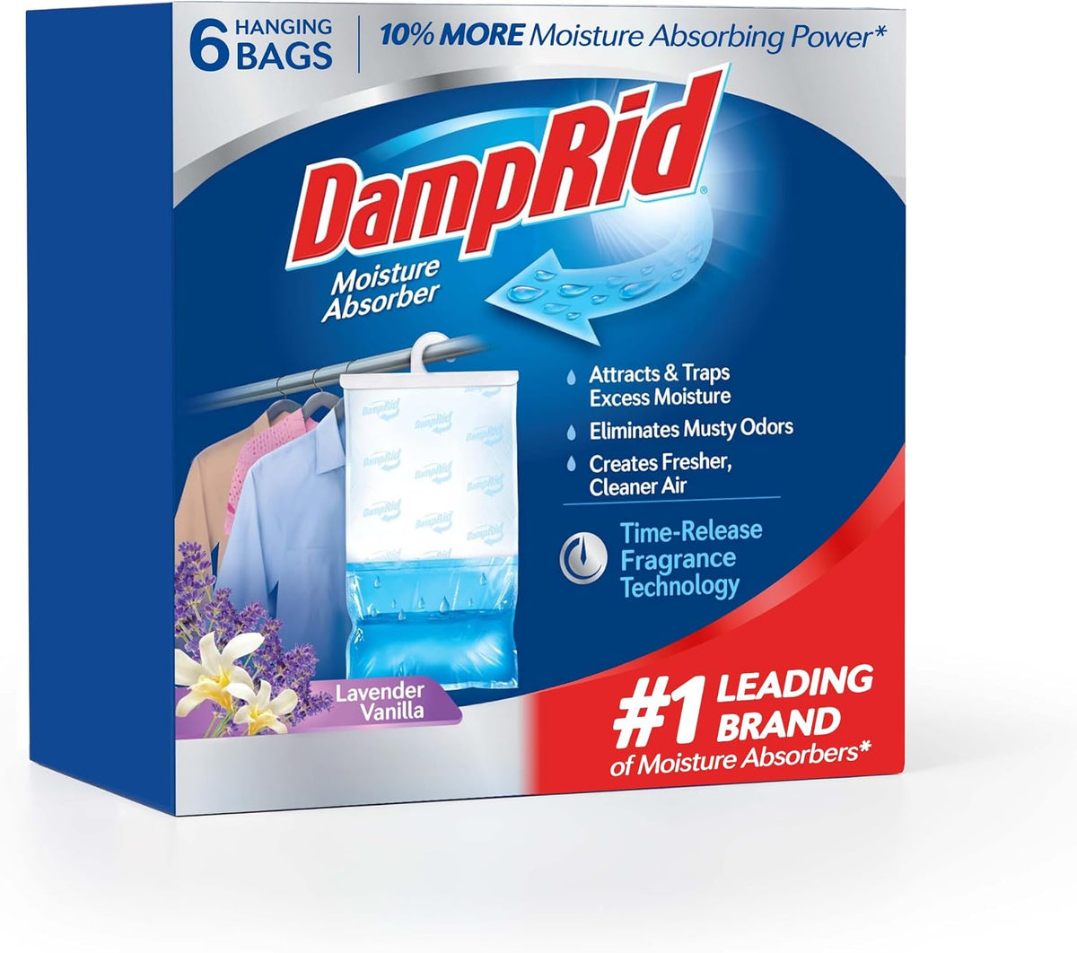 Damprid Lavender Vanilla Hanging Moisture Absorber, 15.4 Oz., 6 Pack - Eliminates Musty Odors for Fresher, Cleaner Air, Ideal Moisture Absorbers for Closet, 10% More Moisture Absorbing Power*