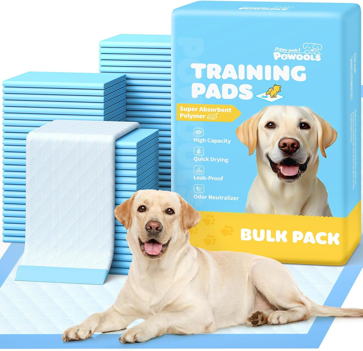 Powools Puppy Pads for Dogs, 34 X 28 In, 6-Layer, Leak-Proof, 100-Pack