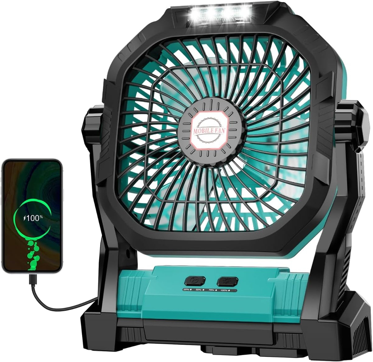 ROSHOPI Camping Fan Rechargeable, Battery Powered Portable Fan with LED Light, 4-Speed 180° Adjustable, Camping Essentials for Tent, Travel, Car, Outdoor, Indoor, BBQ, Fishing, Jobsite - Blue