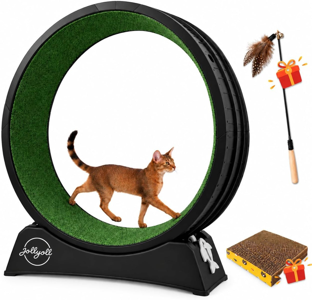 33" Large Cat Wheel for Indoor Cats, Cat Treadmill with Detachable Carpet & Teaser for Running/Walking/Training, Enrichment Toys for Exercise & Play - Dark Black