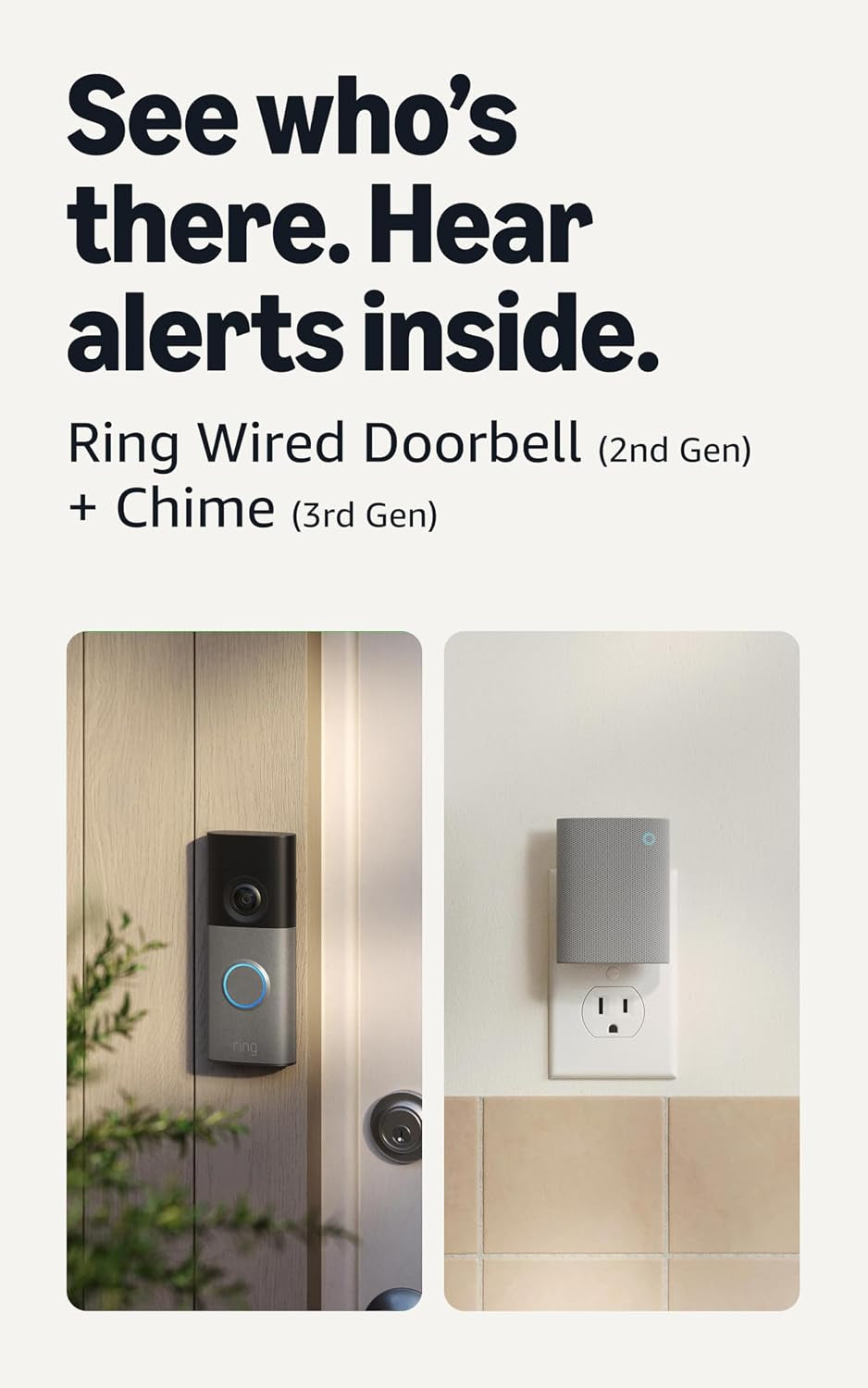 Ring Wired Doorbell (Newest Model), Speckled Gray with Chime (Newest Model), White