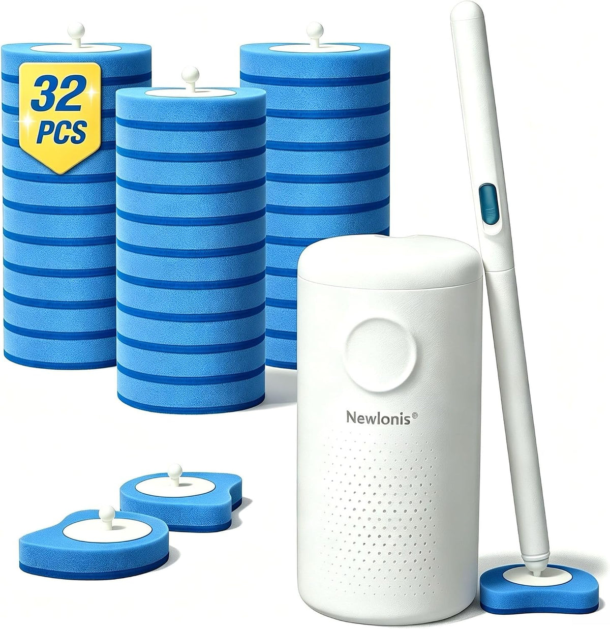 Disposable Toilet Bowl Brush with 32 Toilet Wand Refills Heads