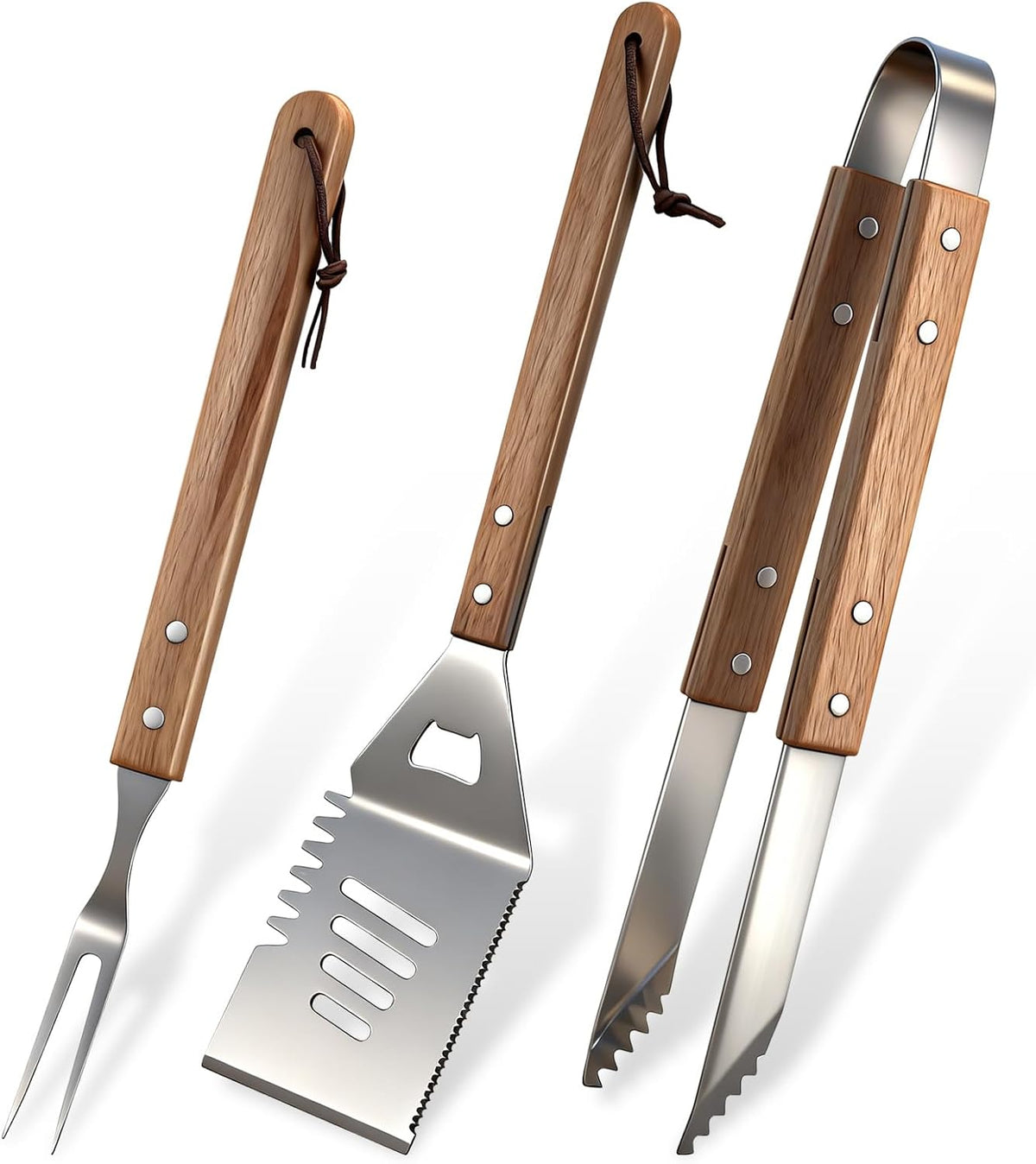 3 Pcs BBQ Grilling Accessories Set Spatula Tongs Fork Grill Tools