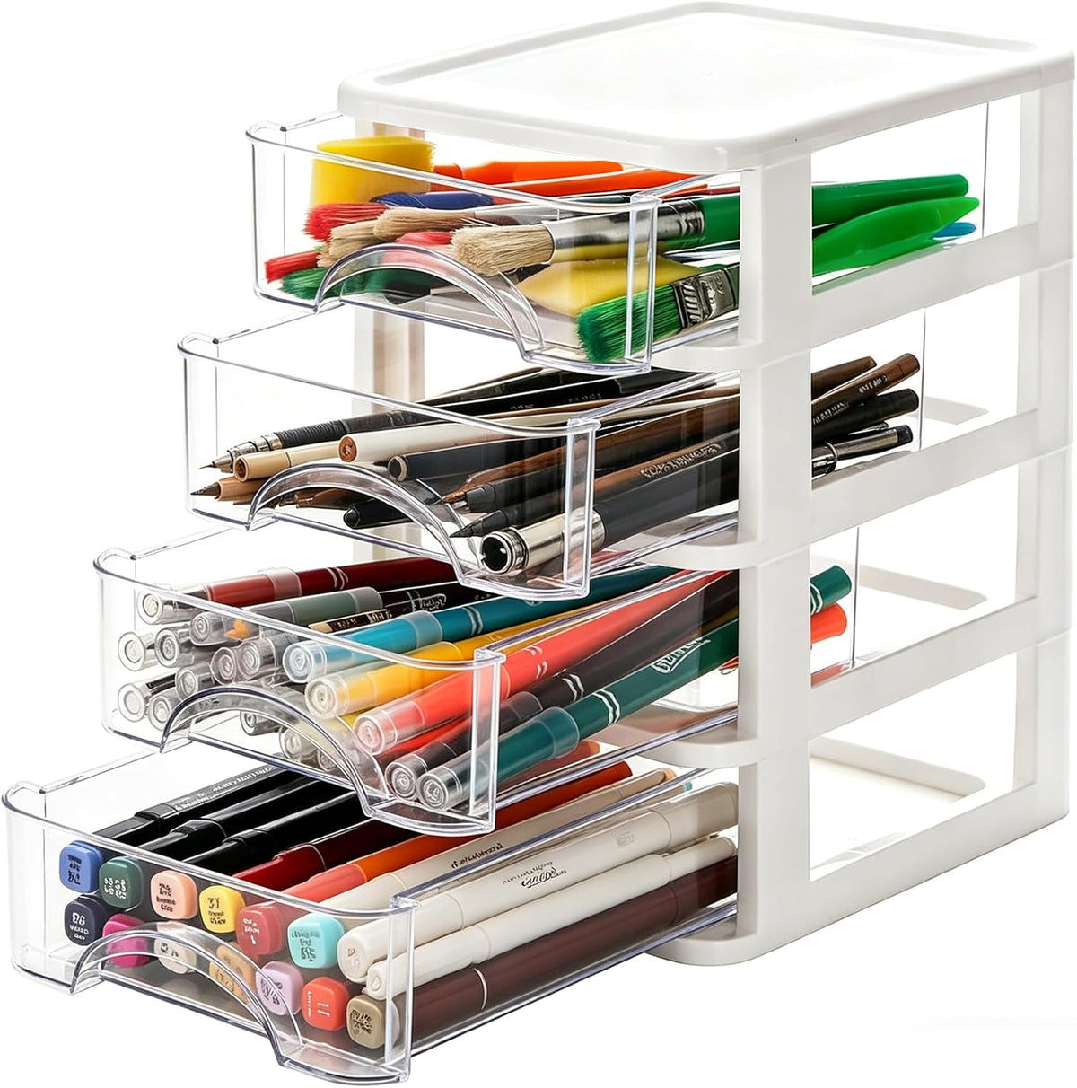 Small Desk Organizer with Drawers, 4-Tier Plastic Desktop Storage Drawers