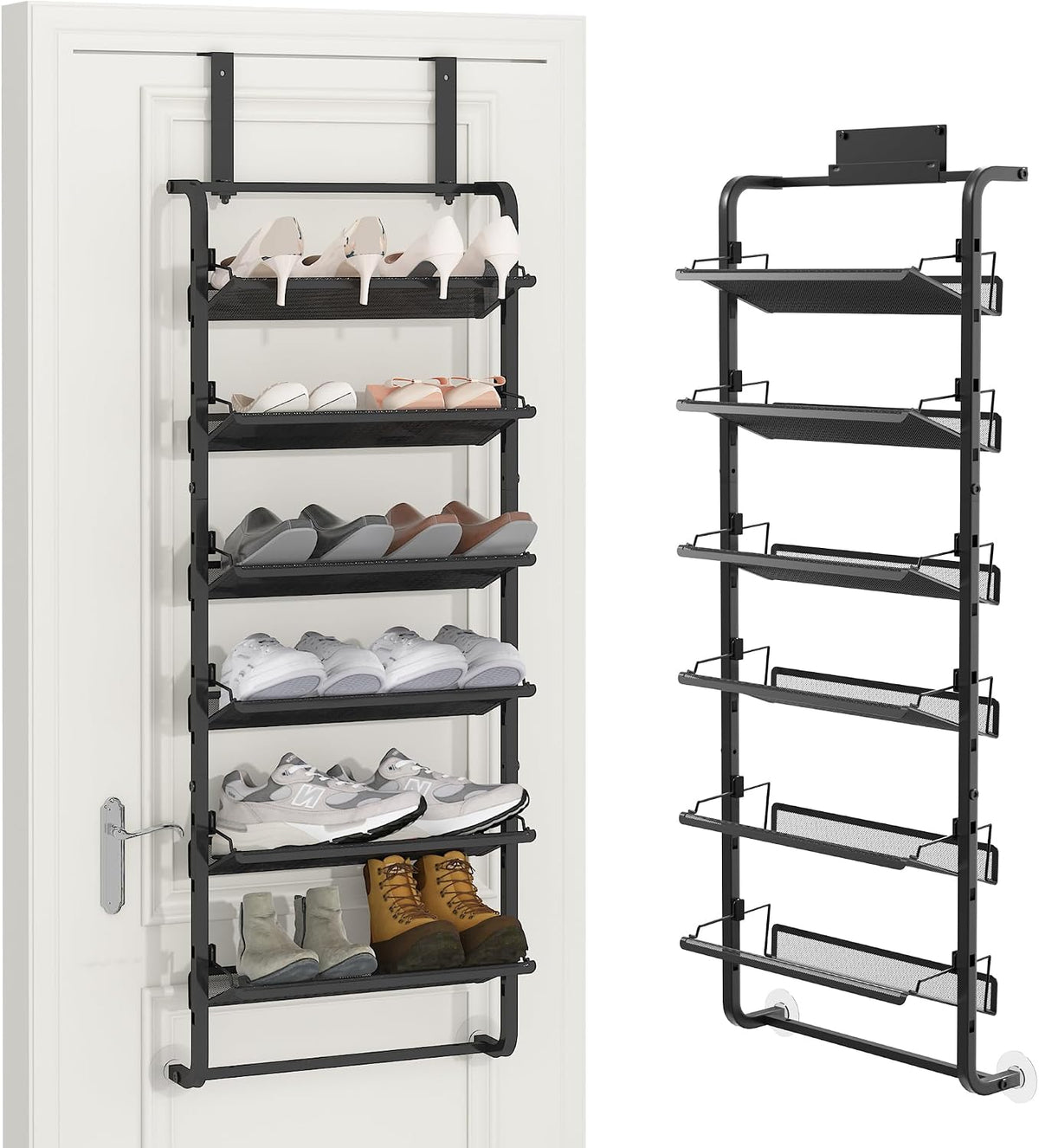 BUKFEN 6-Tier Adjustable Metal Shoe Rack, over Door & Wall Mount Organizer