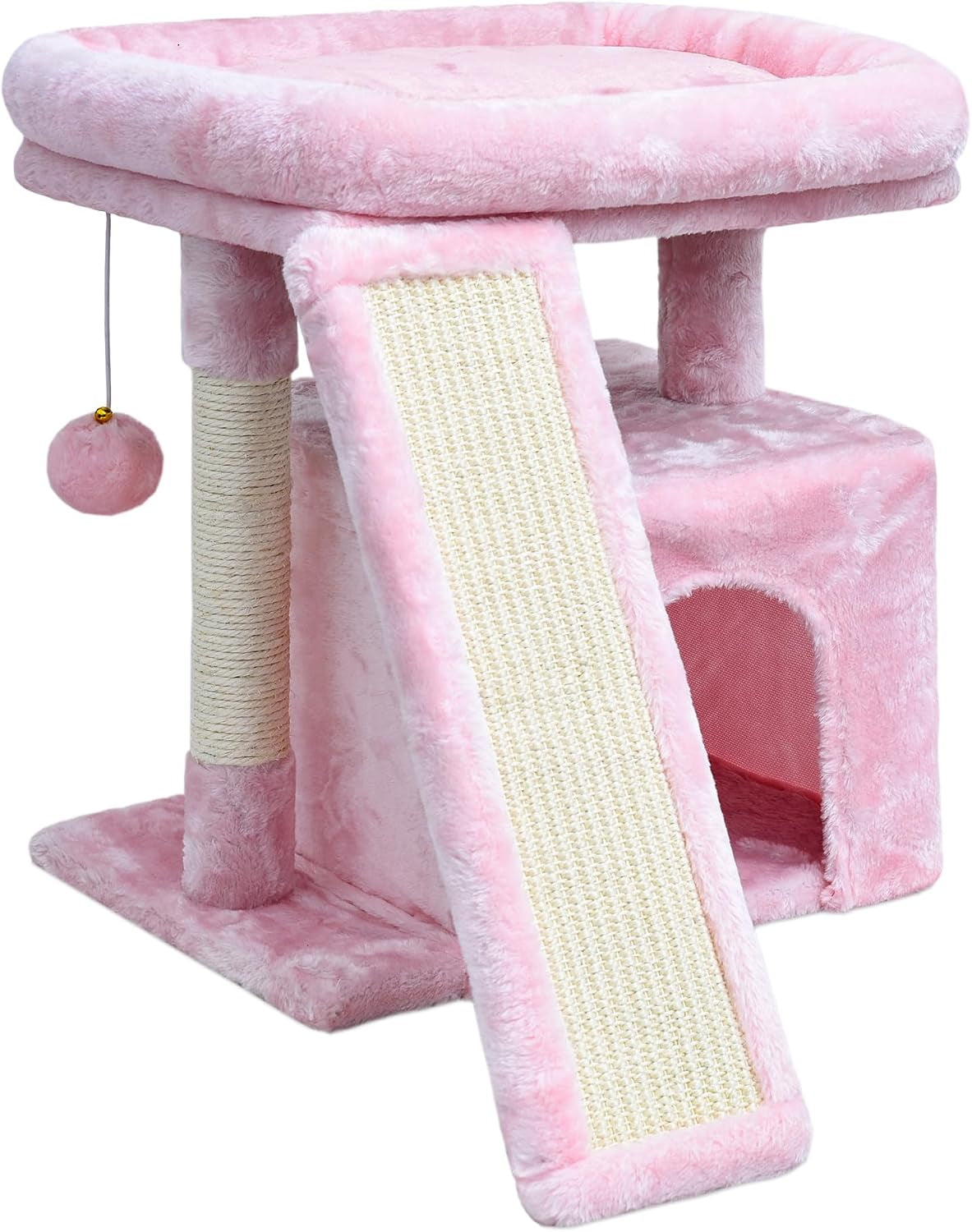 Small Pink Cat Tree for Indoor Cats, Cute Cat Tower with Perch, Condo, House and Stable Stand for Kittens & Adult Pets(Pink)