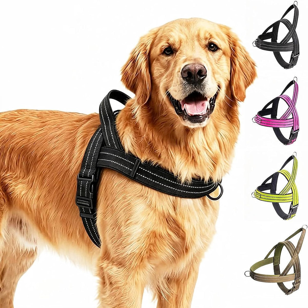 No Pull Dog Harness Front Clip, Escape Proof Dog Harness,Reflective Durable Harness for Safe Daily Walking for Medium Large Dog(Black,M)