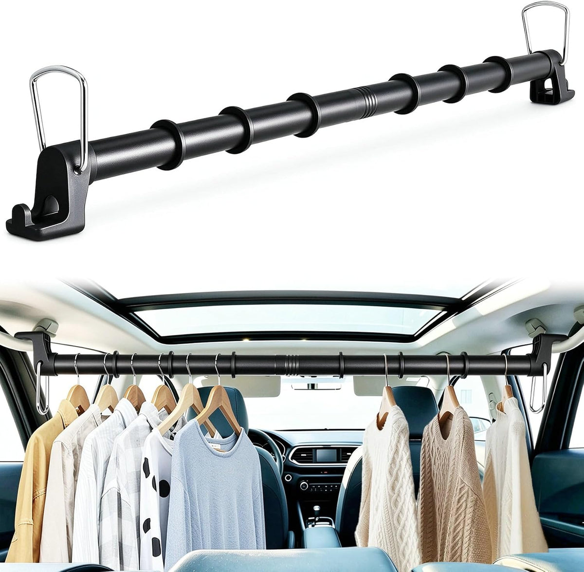 Car Clothes Hanger Bar, Adjustable 30-62 Inch Heavy Duty Garment Rod