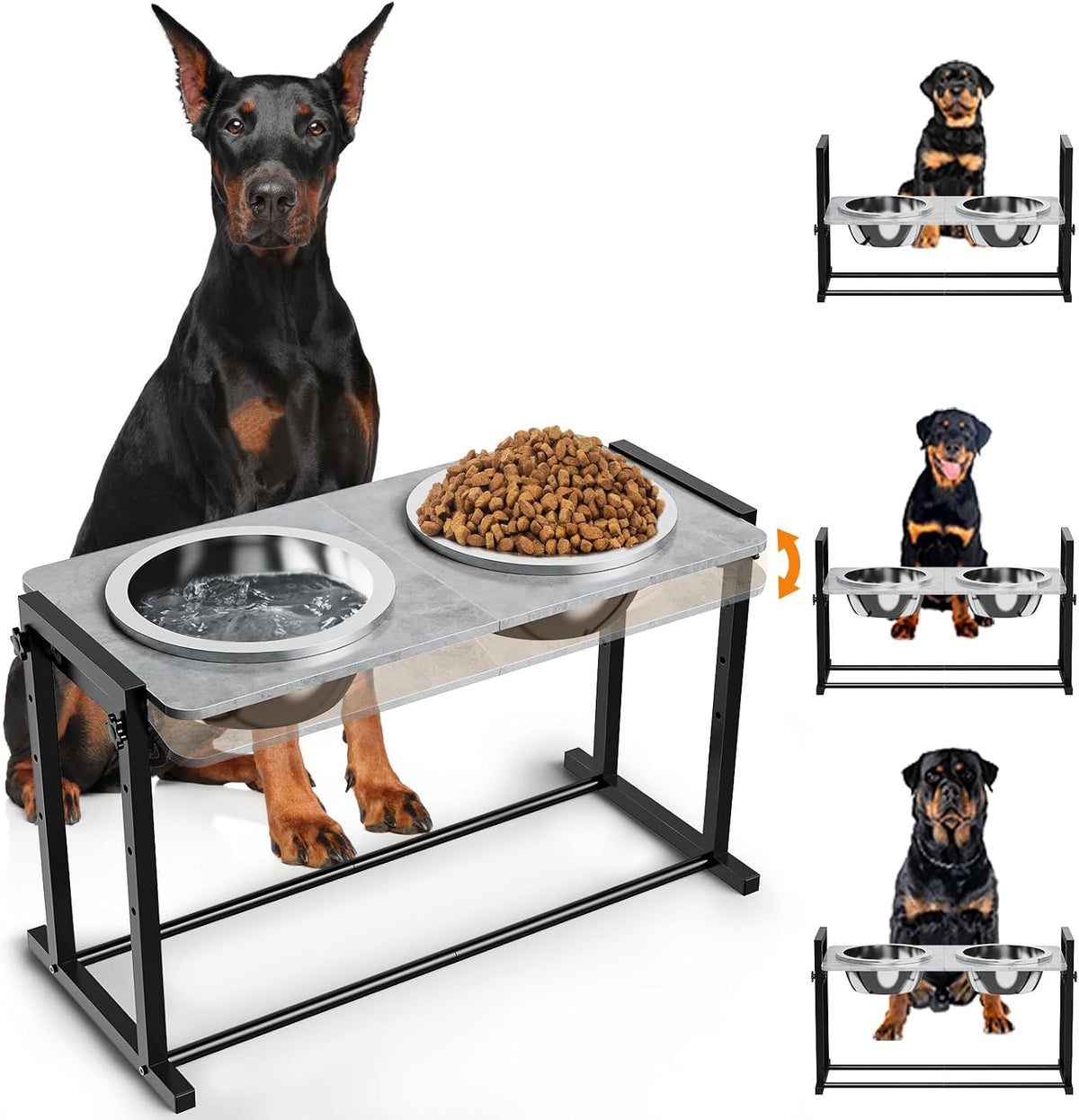 Elevated Dog Bowls for Extra Large Dogs, 4 Height Adjustable Tilted Raised Dog Bowl Stand with 2 Stainless Steel 150 Oz Bowls, 16.1" Tall Dogs Bowl Stand Feeder for Giant Breed