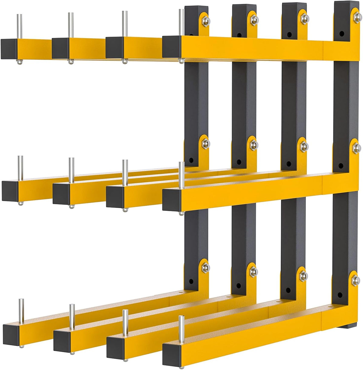 4 PACK Lumber Storage Rack Wall Mount Wood Organizer Storage Racks Heavy Duty Shelf Brackets with 6-Level System 720 LB Sturdy Folding Garage Wall Shelving, Snowboard Rack for Indoor and Outdoor