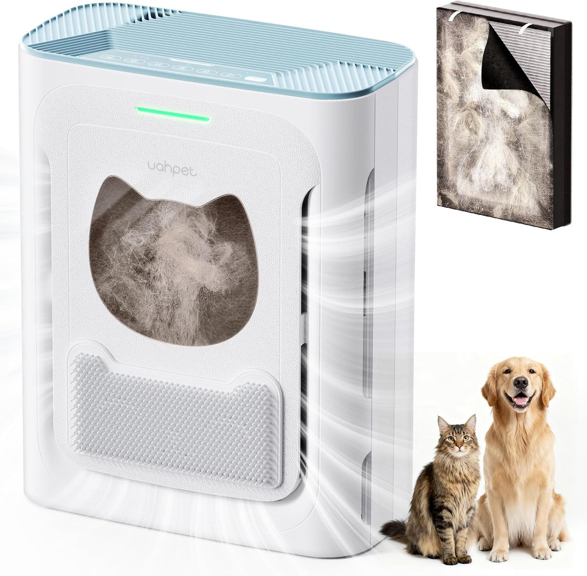 Uahpet Pet Air Purifier, H13 HEPA Filter for Pet Hair, Dander & Odors, 2100 Sq Ft Coverage, Plug & Play No Wifi Required, Clog-Resistant Intake, Washable Pre Filter, Quiet 25Db
