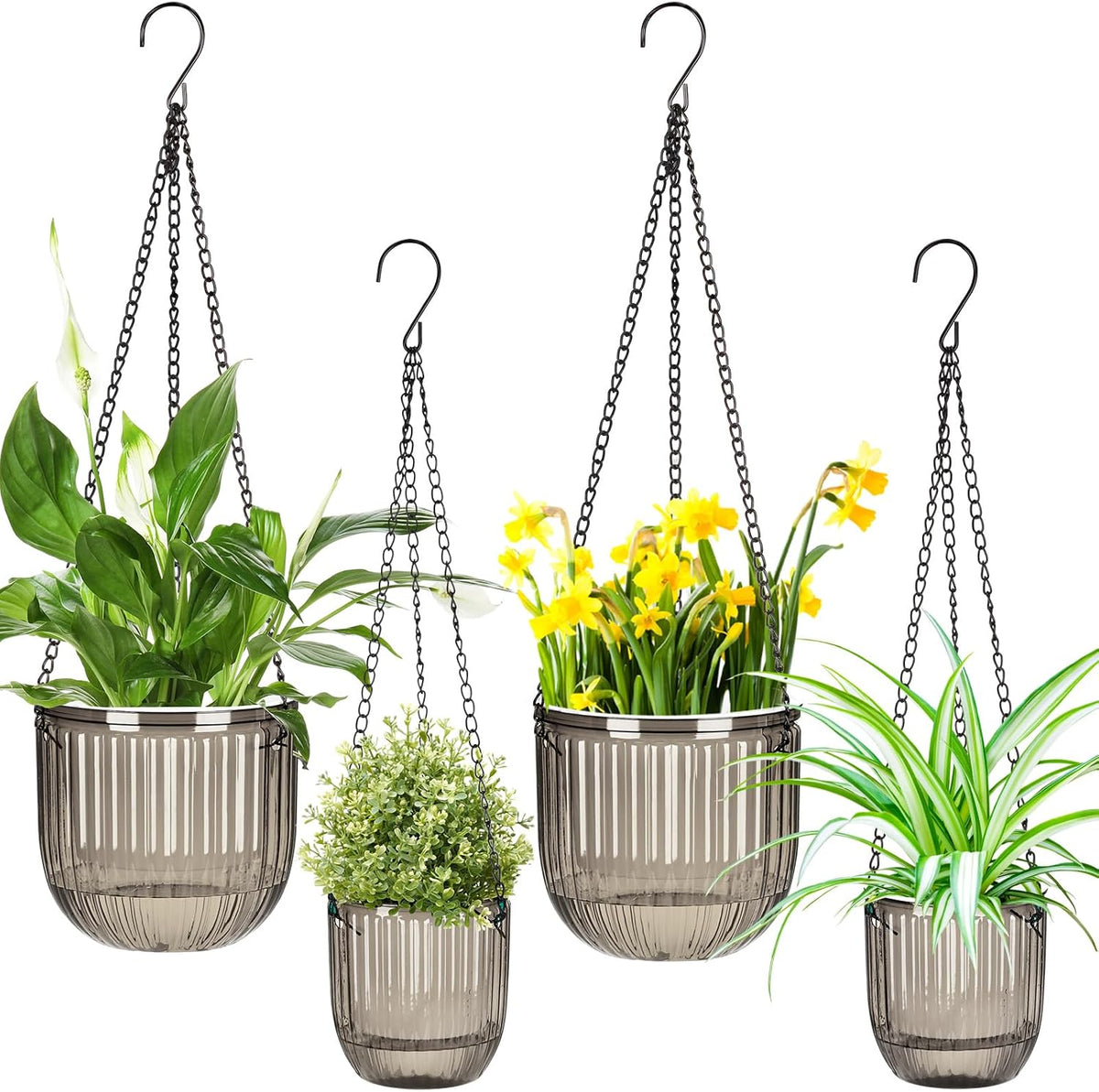 Maxcheck 4 Pcs 6.5'' 4.5'' Hanging Self Watering Pot for Indoor Plant, Gray
