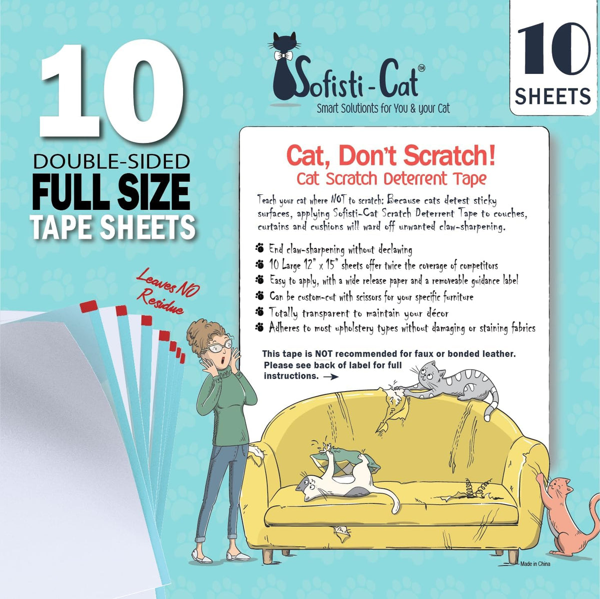 Sofisti - Cat Scratch Deterrent Tape for Furniture – 10 Double Sided anti Scratching Sticky Tape - Cat Scratch Furniture Protector – Cat Training Tape Teaches Your Kitty Not to Scratch Your Couch