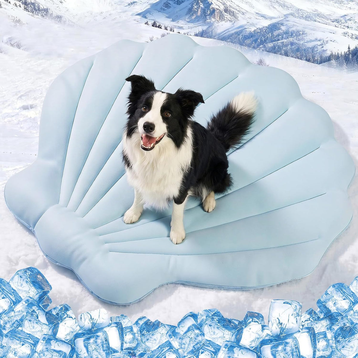 Q-Max>0.5 Dog Cooling Mat (Cool&Warm) 40''×40'', L, Shell Sky Blue