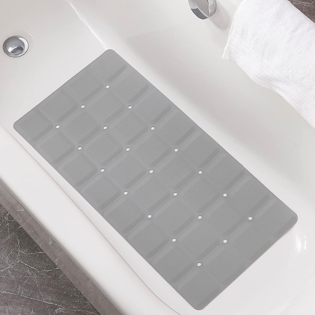 Webos Foldable Non Slip Silicon Bath Mat Bathtub Mat No Suction Cups Shower Mats for Textured Tub and Reglazed Tub (Foldable -Grey, 28-Inch X 14-Inch)