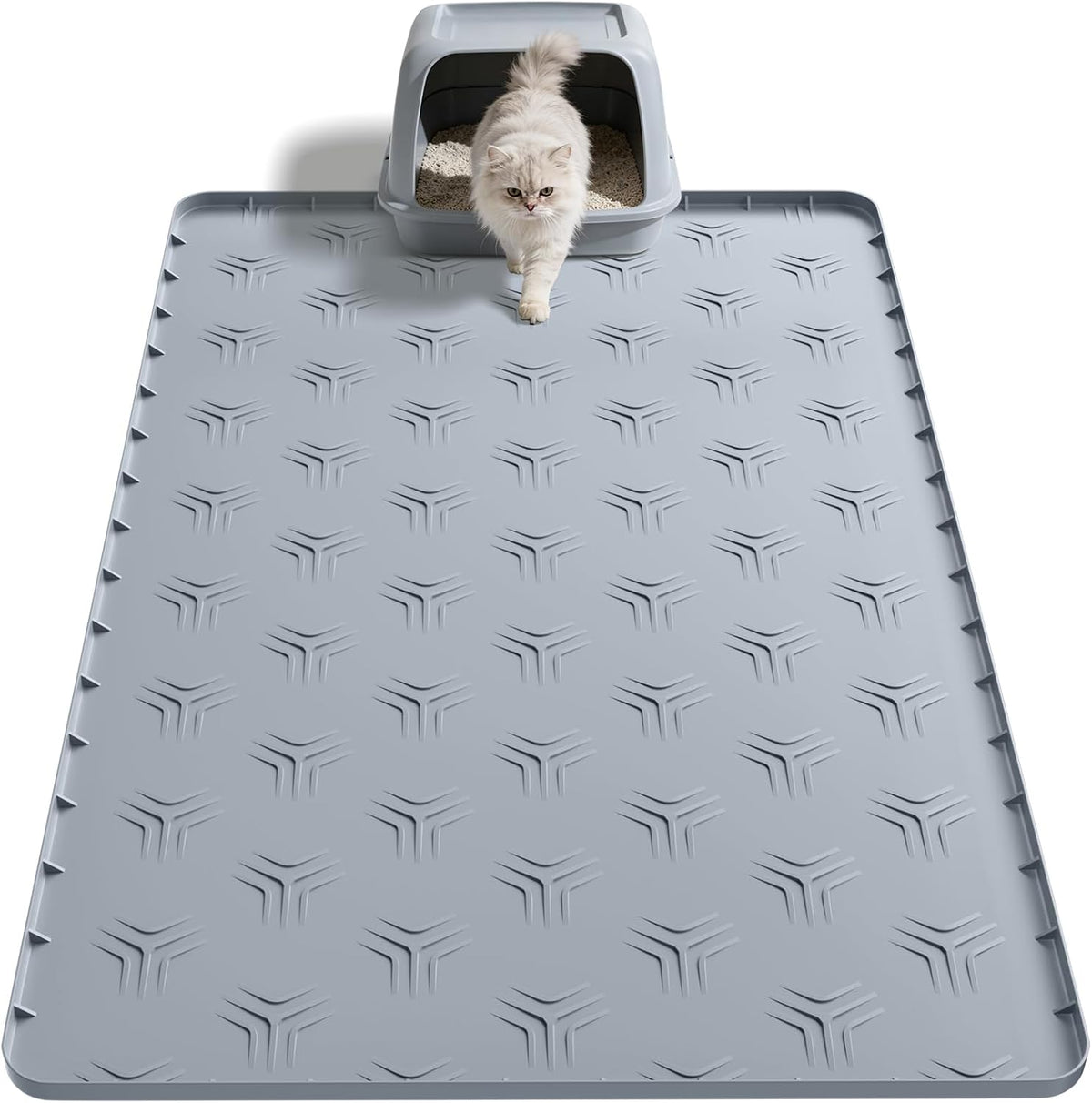 JUJOMAT Cat Litter Box Mat, 34"×22" Waterproof Silicone Cat Litter Trapping