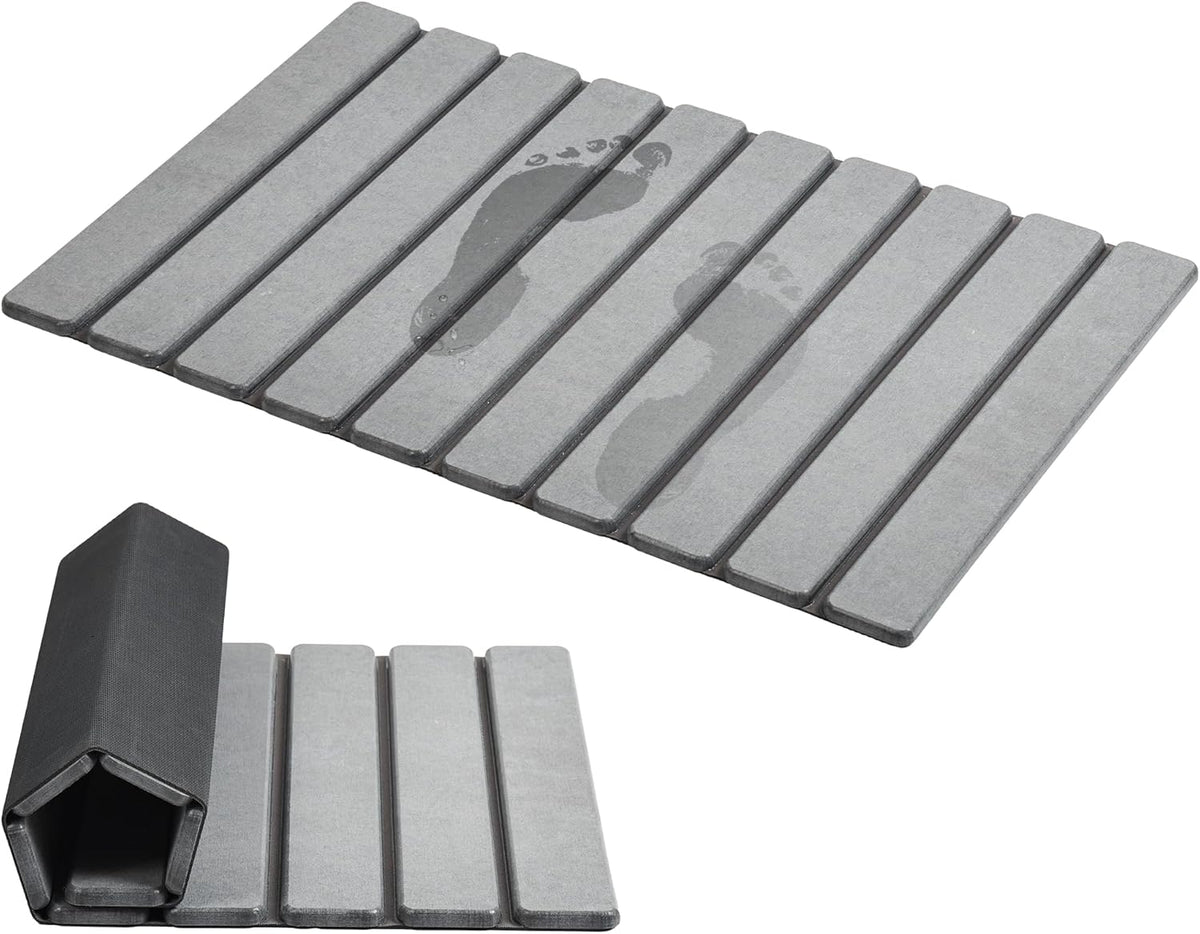 AWW Foldable Stone Bath Mat, Diatomaceous, 23.6"X15.5", Grey