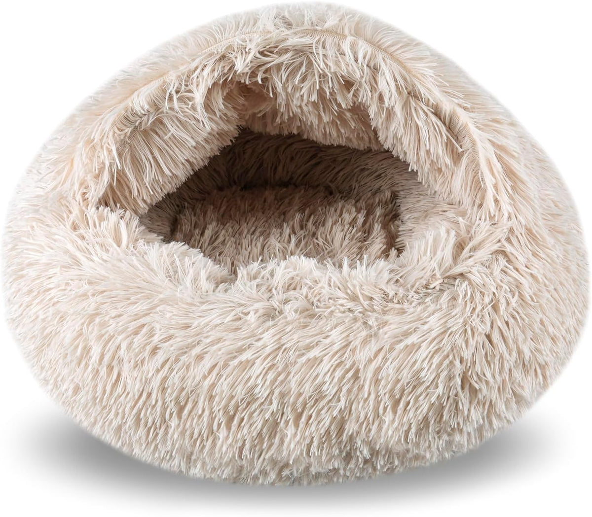 FORMYCATIE Cat Beds for Indoor Cats,Cat Cave for Puppy and Kitty,Calming Small Dog Bed with Cover Cave,Cozy Warming Fluffy Washable Anti-Slip Pet Sleeping Bag (Beige, 20 * 20Inch)