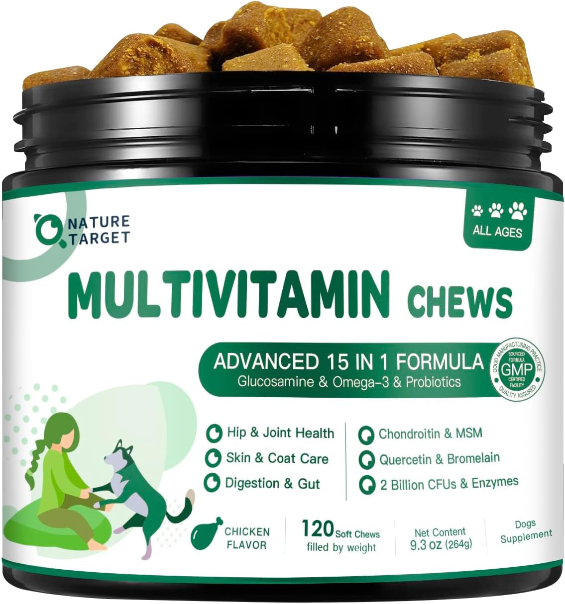 NATURE TARGET Multivitamin for Dogs, 120 Soft Chews, Chicken Flavor