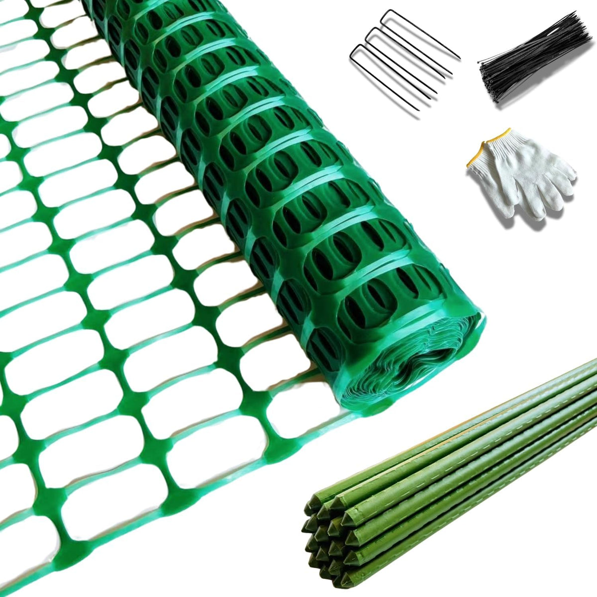 Potatolife 40'' X 100', Green, Plastic Garden Fence with Stakes, Strength