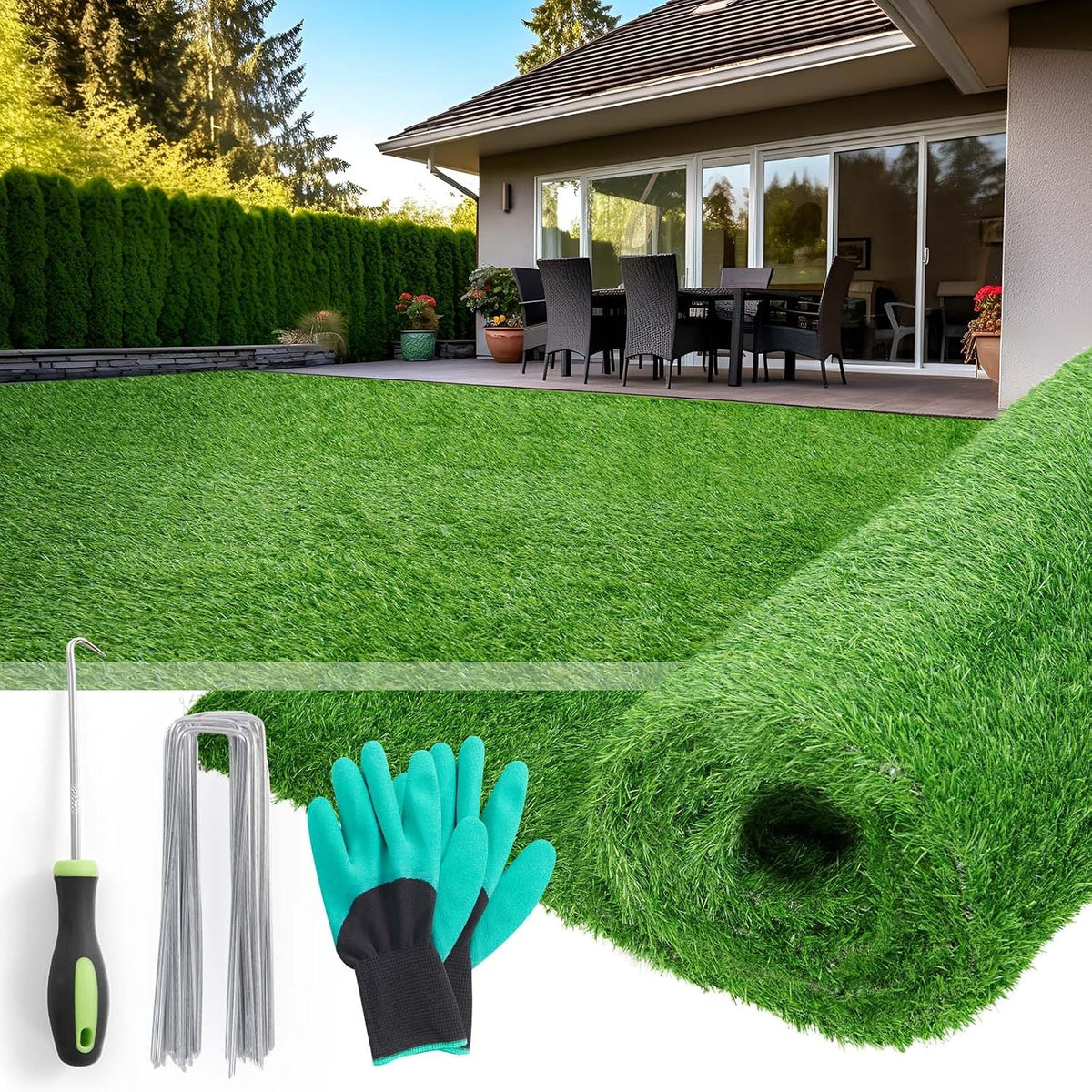 Artificial Grass Turf Outddor, 4X6Ft Fake Grass Mat with Drainage Holes