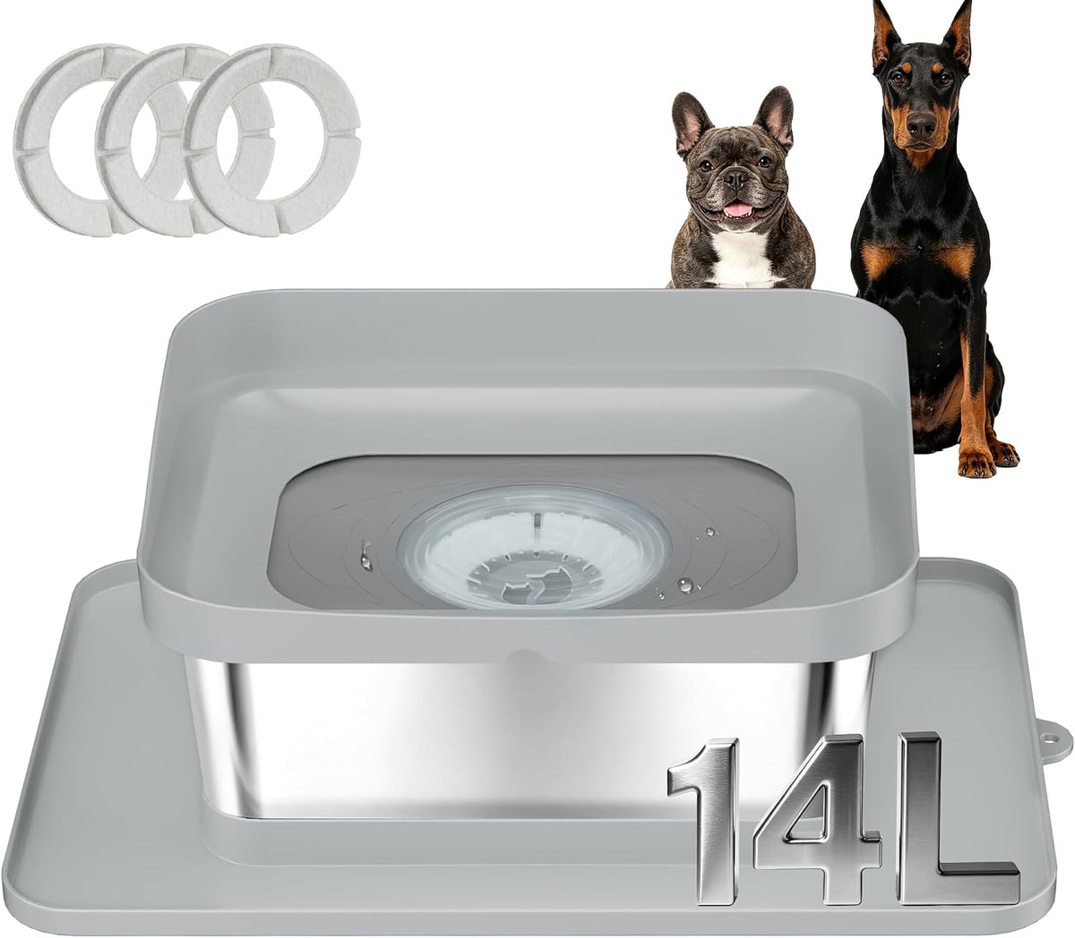 UPSKY 14L Stainless Steel Dog Water Bowl No-Spill with Anti-Skid Mat