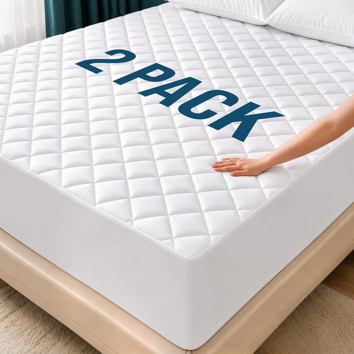 2 Pack Queen Mattress Pad Mattress Protector Topper Fits 16" Deep Pocket