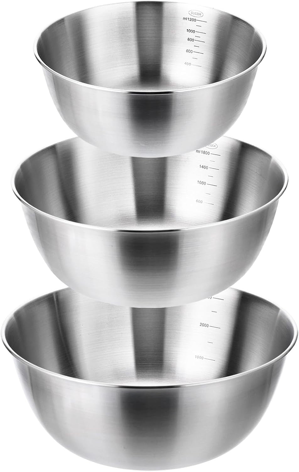 3 Pcs Stainless Steel Mixing Bowls Set, Metal Baking Bowls (1.5,2.2,3.4 Qt)