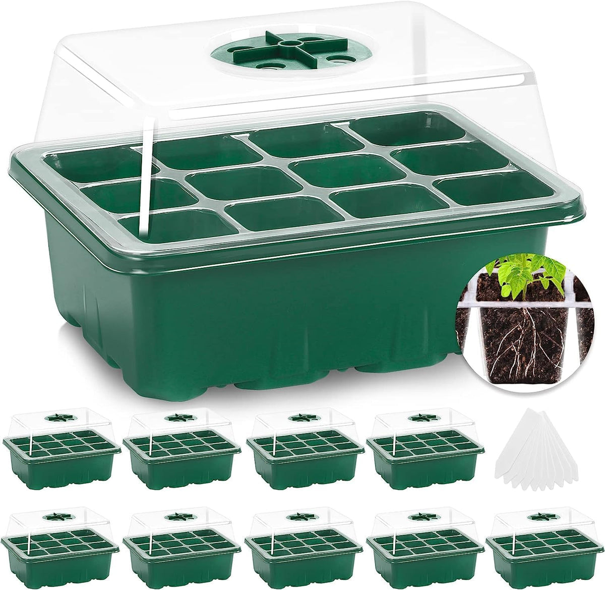 MIXC 10 Pack Seed Starter Tray, 120Cell Stater Kit with Humidity Dome Green