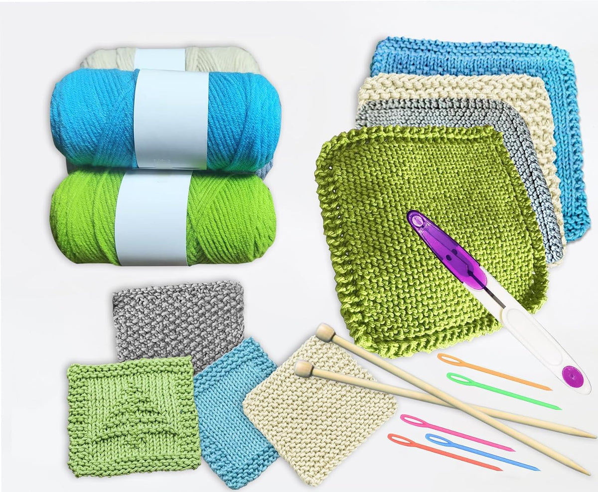 Beginner Knitting Kit for Adult, Create 8 Dishcloths & Coasters (Dishcloth)